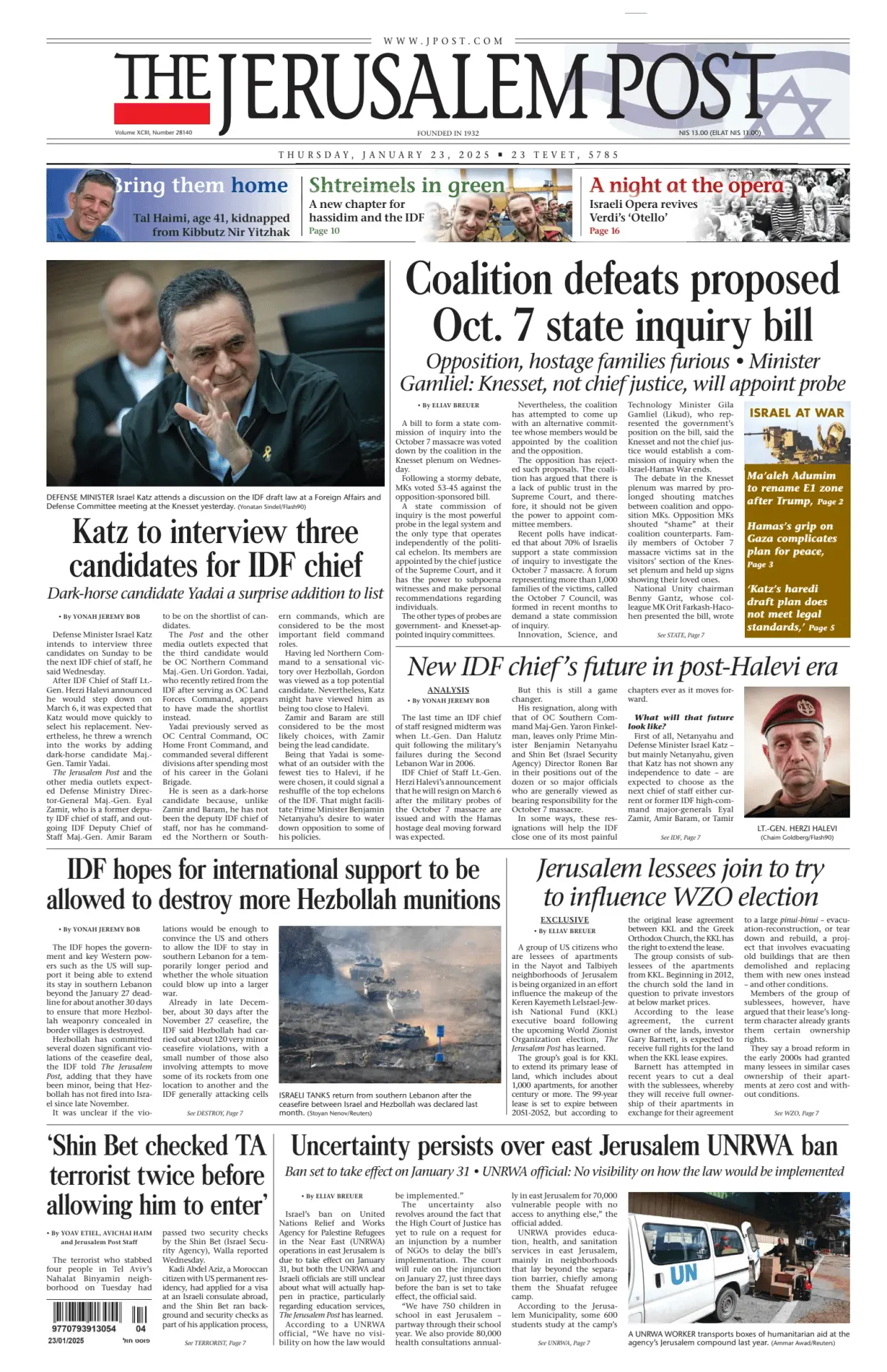 Prima-pagina-the jerusalem post-edizione-di-oggi-23-01-2025